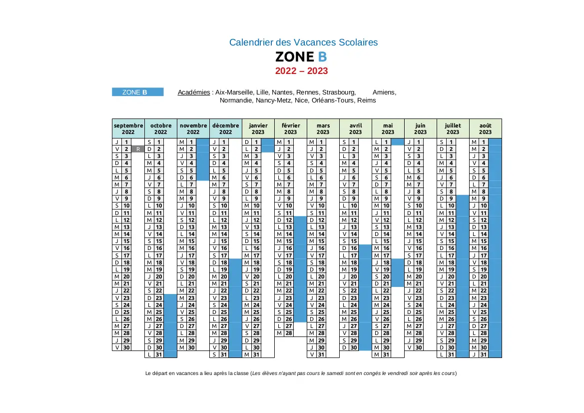 Vacances Scolaires 2022 2023 Zone B Calendrier Scolaire 2022 2023